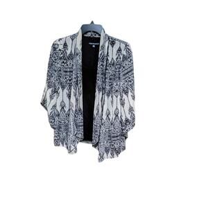 Sara Michelle 3/4 Sleeve Black/Grey Metallic Strip Layered Top Size PM